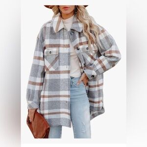 Women's Casual Flannel Plaid Shacket Button Down Long Sleeve Shirt Jacket Sz XL